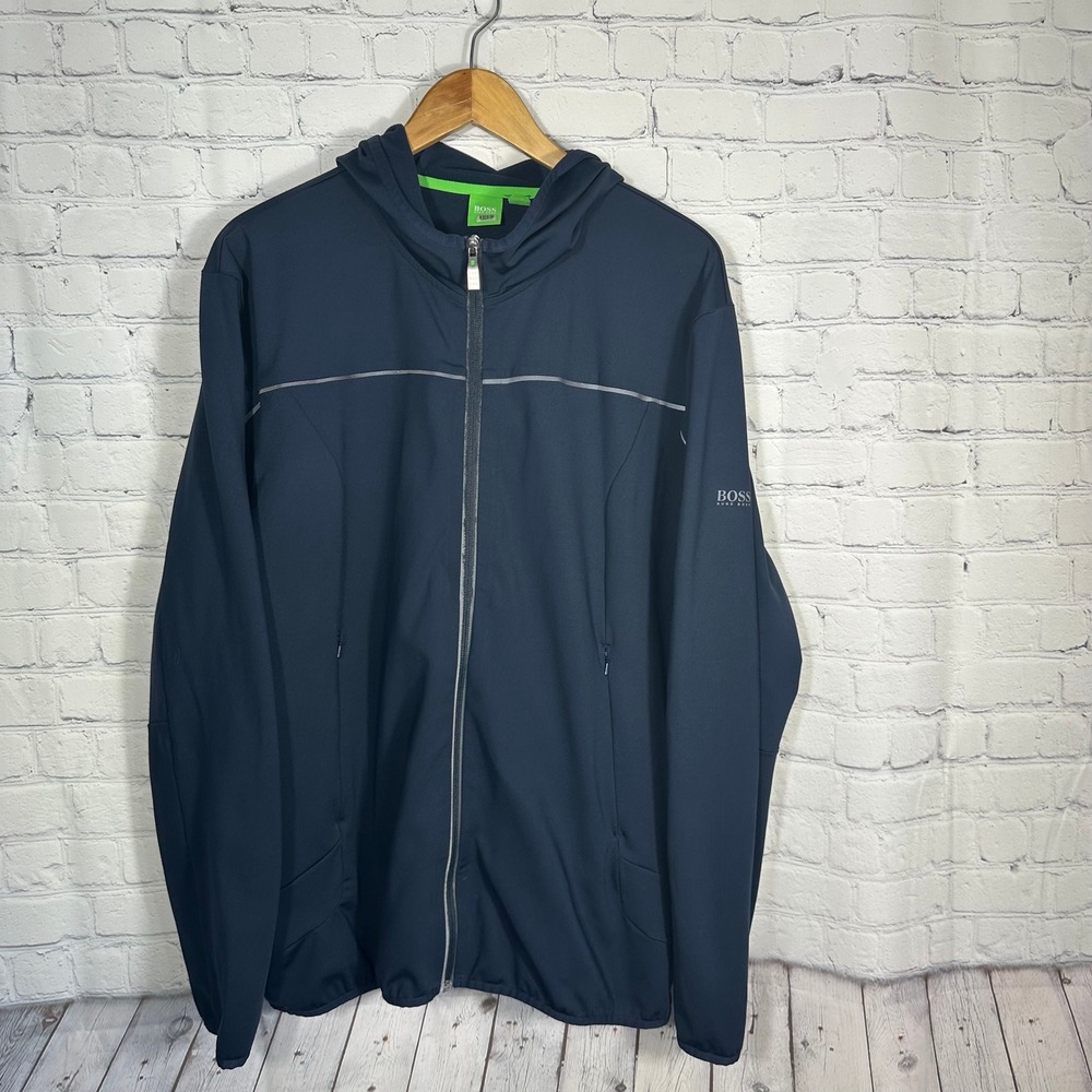 Hugo‎ Boss Mens Navy Blue Full Zip Hooded Track Jacket Reflective Logo XXL